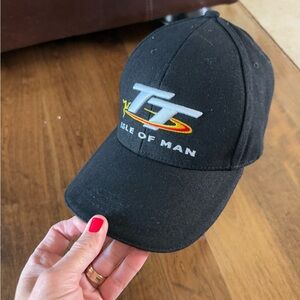 NEW! Isle of Man TT hat adjustable black with white embroidery